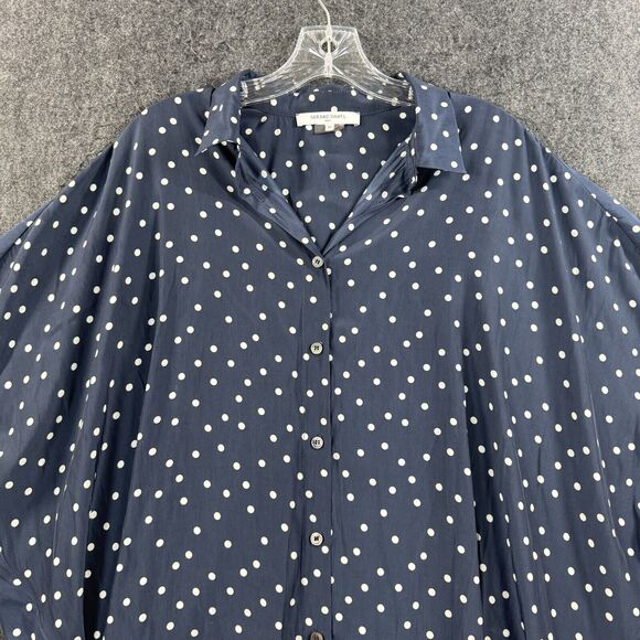 Gerard Darel Blouse Women's 40 Navy Blue Polka Dot Buttons - Picture 2 of 9